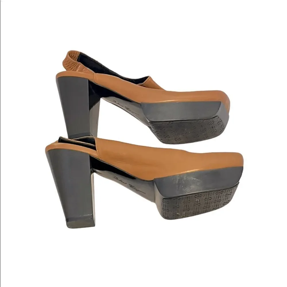 Rich Caramel Sexy Slingback Platform Pumps by Robert Clergerie of Paris Size 9.5